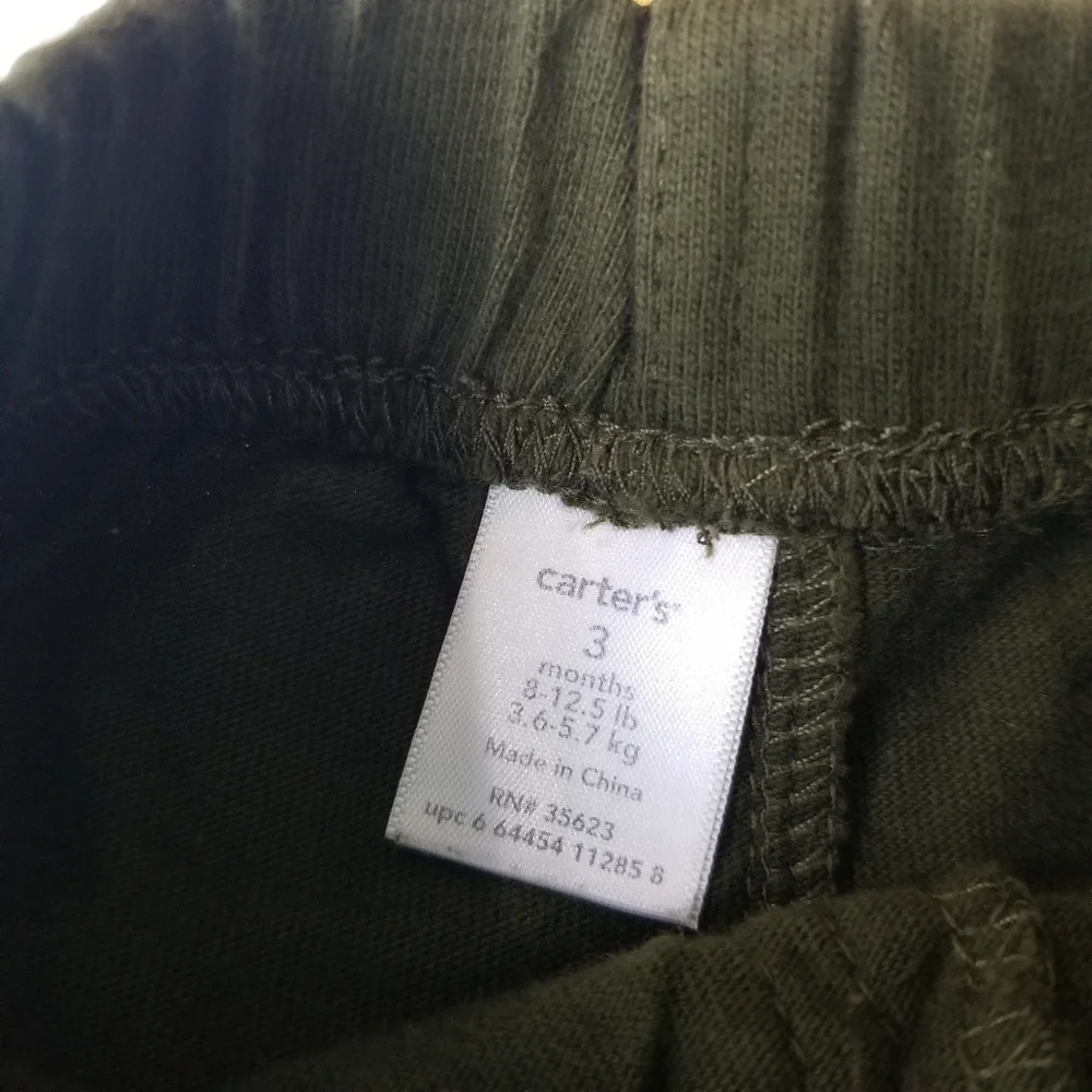 Born to Explore Carter's 3 mo olive green and yellow short/shirt set
